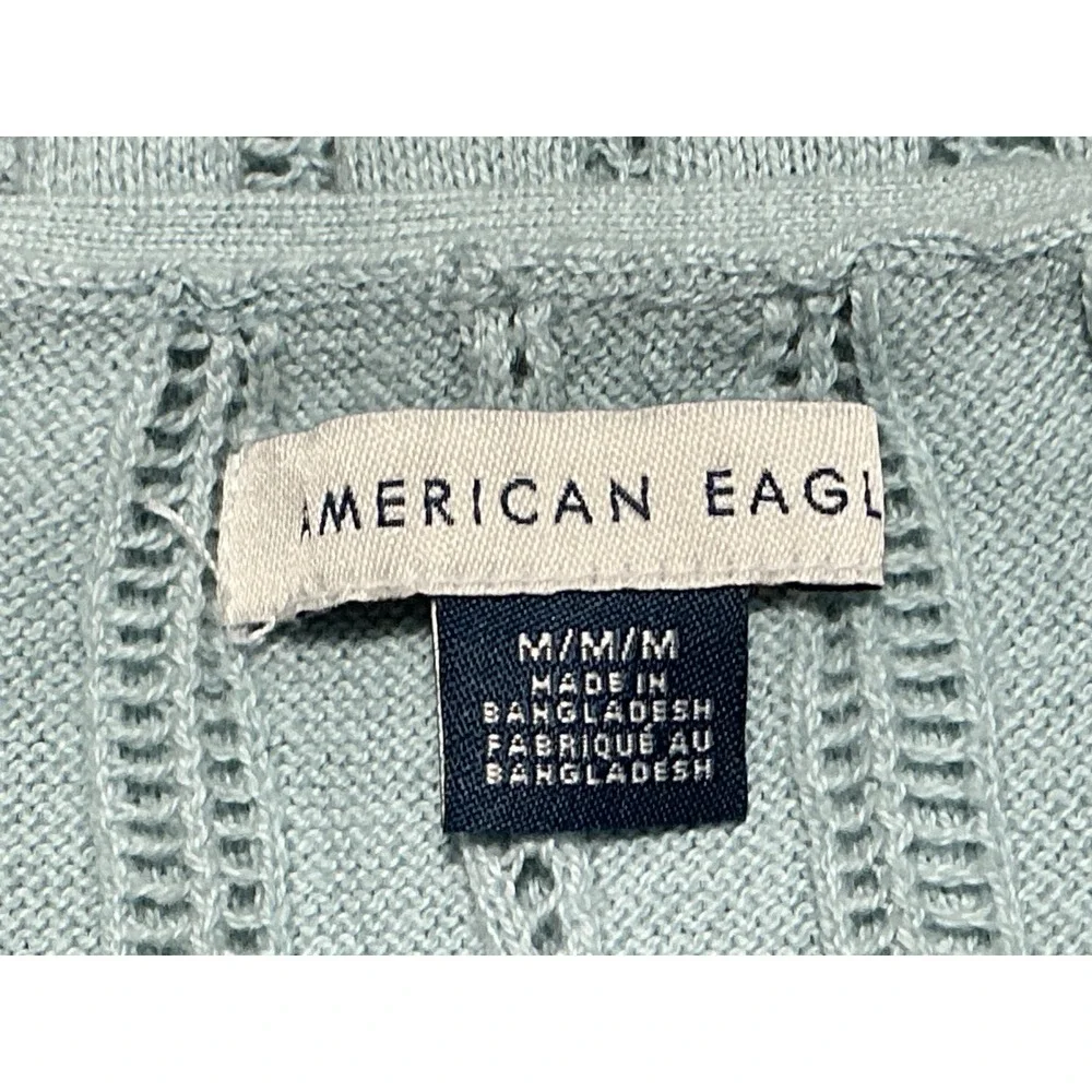 American Eagle Button Front Tank Top Size Medium Blue Knit Ruffle Hem - Picture 9 of 14